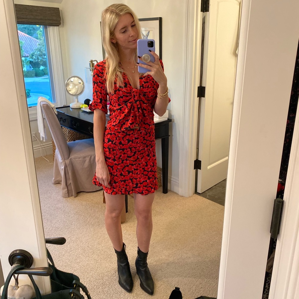 Zara red poppy floral two piece set